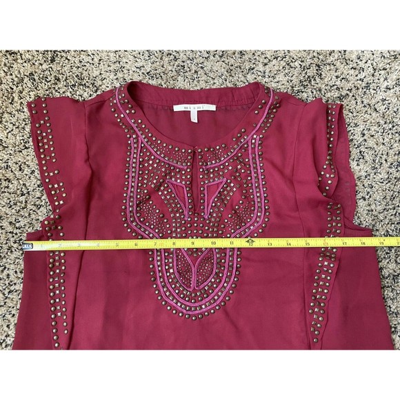 Mi ami Maroon Studded Ruffle Sleeve Blouse Size Small - Picture 4 of 12